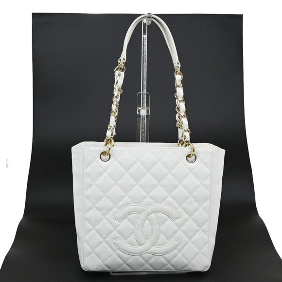 CHANEL CC Logo PST Chain Shoulder Bag Grained Calfskin Leather WE GHW 620RL281 - Picture 1 of 16